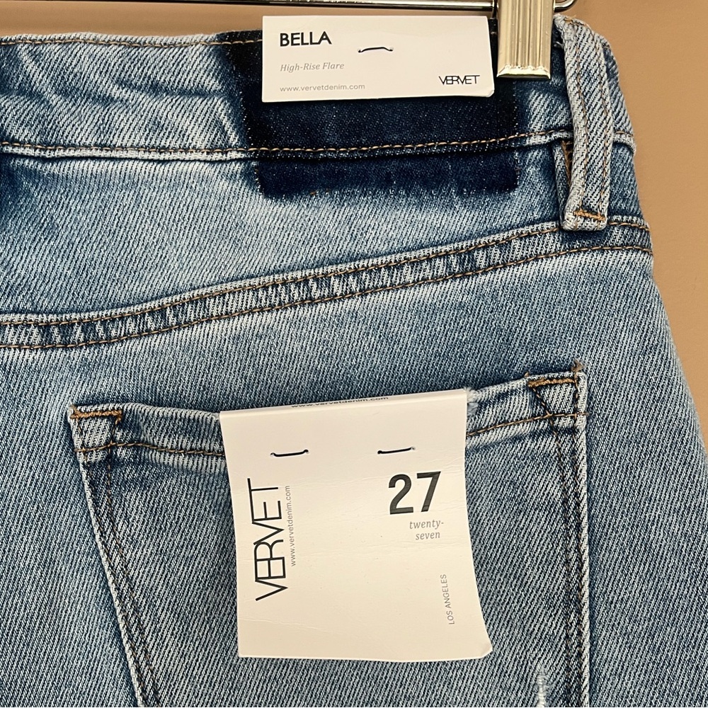 {Vervet} Bella High-Rise Flare Distressed Jeans in Blue - Womens 27 - NWT - Picture 9 of 13